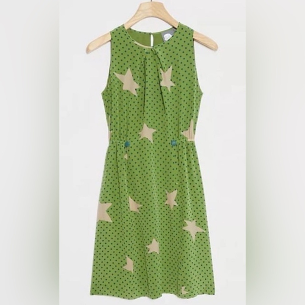 Anthropologie 'Girls from Savoy' Nova Silk Mini
Green Star Sleeveless Dress